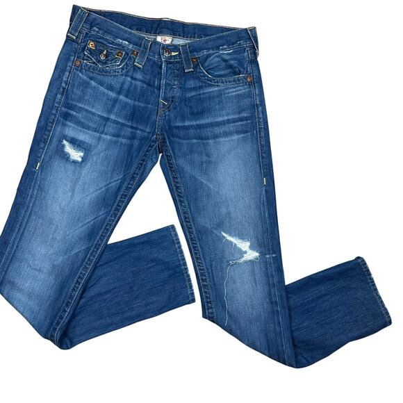 Vintage True Religion Jeans Y2K Size 28 Jordan Straight Leg Distressed denim USA - Picture 1 of 11